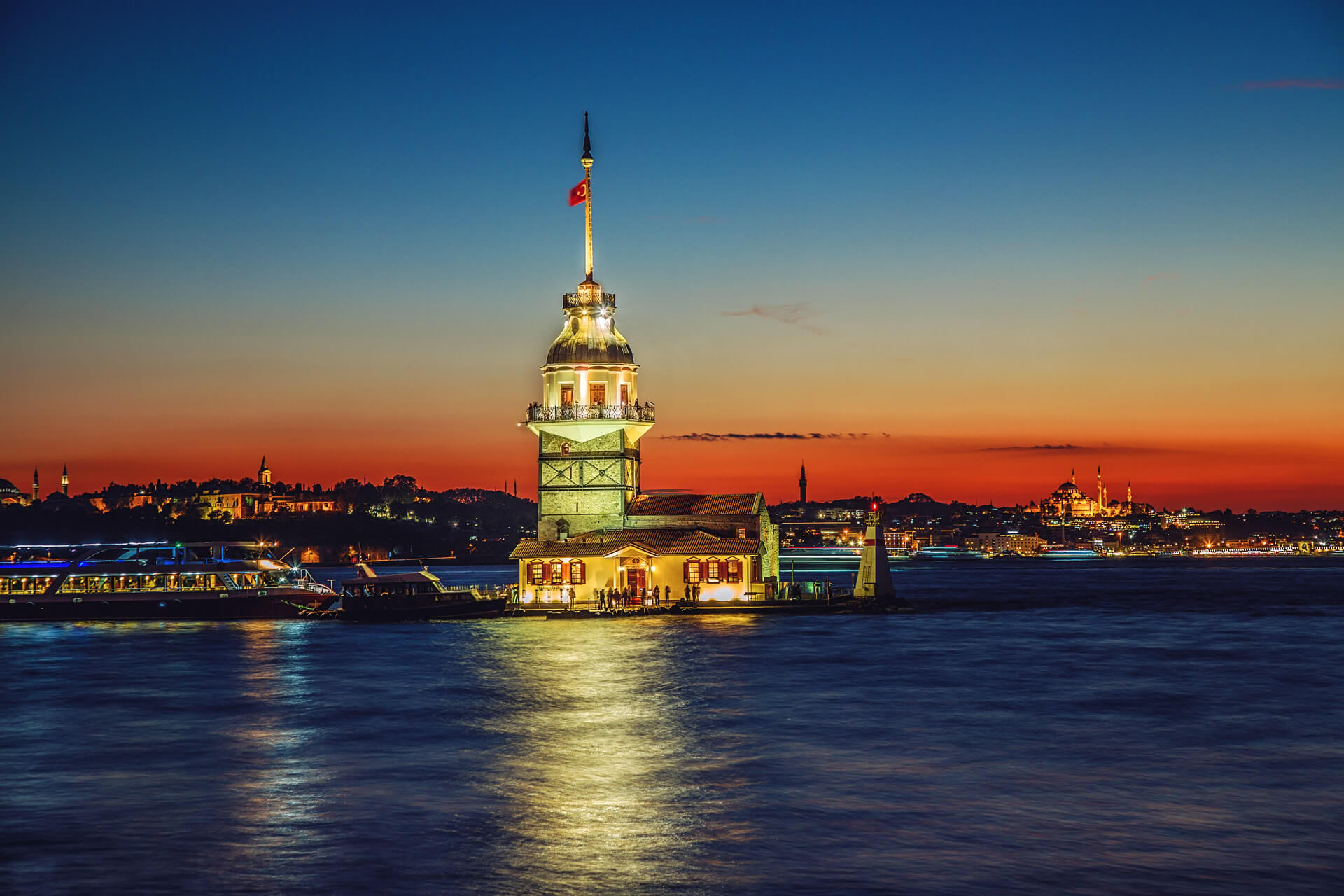 Sunset with Maiden's Tower on Bosphorus